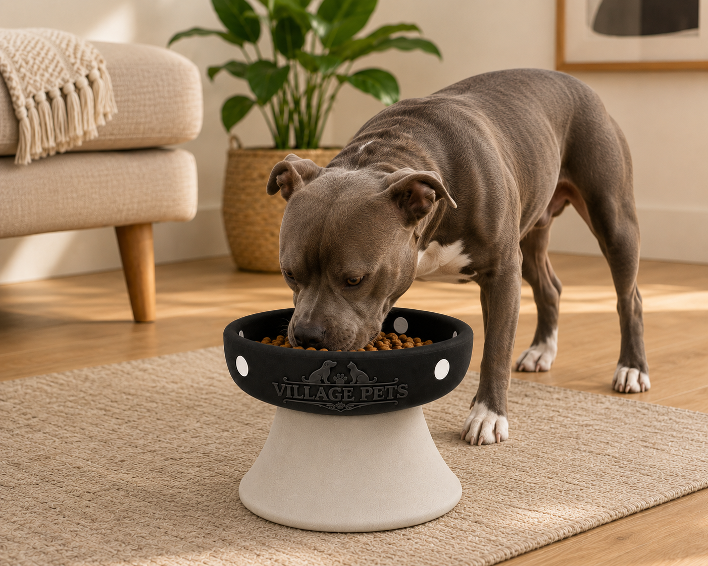 Elevated Food and Water Bowl for Cats and Small Dogs – Black and White