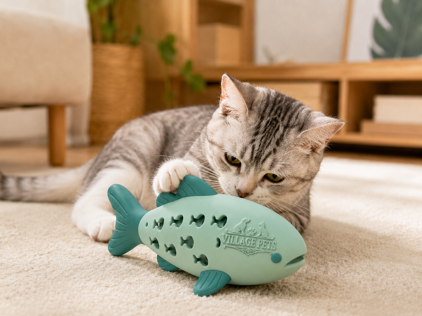 Fish-Shaped Interactive Treat Dispenser Toy for Cats and Small Dogs – Mint Green