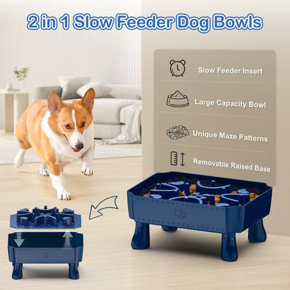 Elevated Slow Feeder Puzzle Bowl for Dogs 2-in-1 Maze, Large Breed