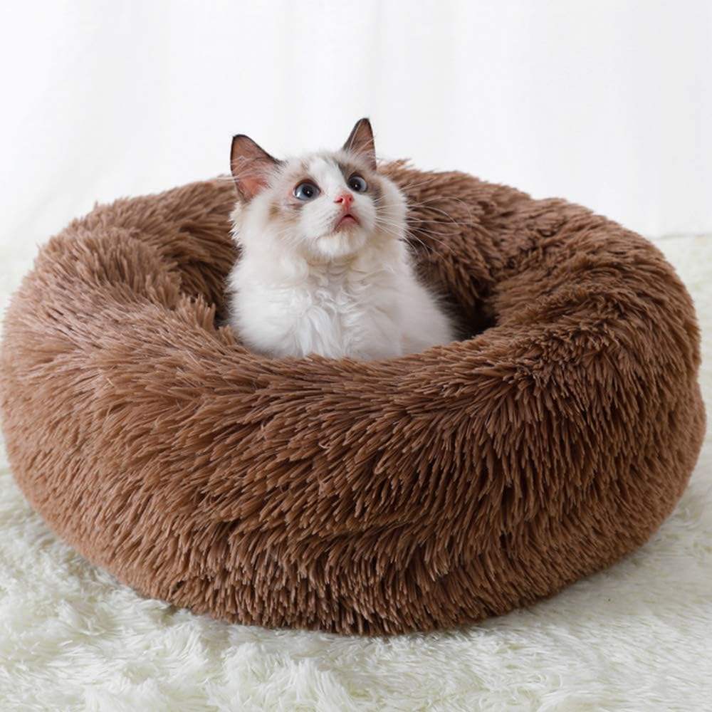 Fluffy Donut orthopedic Dog & Cat Calming Bed – Soft Round Plush Pet Bed with Anti-Slip Bottom