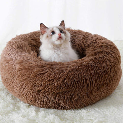 Fluffy Donut orthopedic Dog & Cat Calming Bed – Soft Round Plush Pet Bed with Anti-Slip Bottom