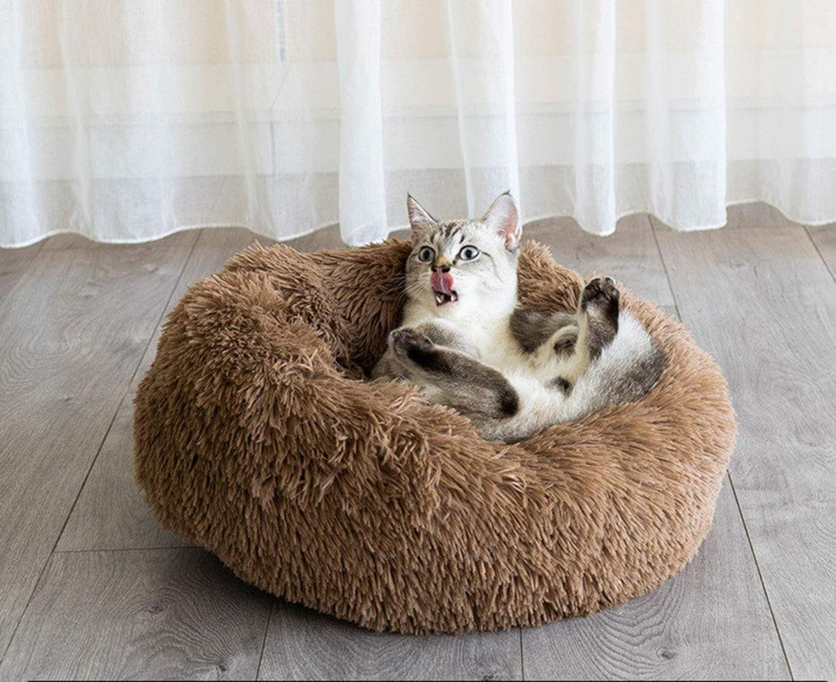 Fluffy Donut orthopedic Dog & Cat Calming Bed – Soft Round Plush Pet Bed with Anti-Slip Bottom
