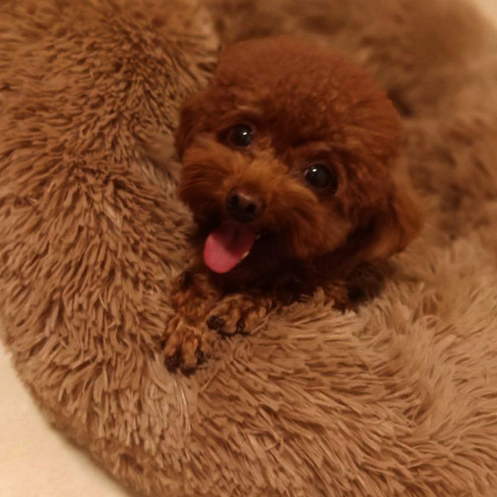 Fluffy Donut orthopedic Dog & Cat Calming Bed – Soft Round Plush Pet Bed with Anti-Slip Bottom