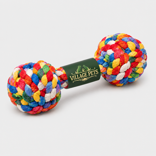Braided Rope Dumbbell Chew and Tug Toy for Dogs – Multicolour