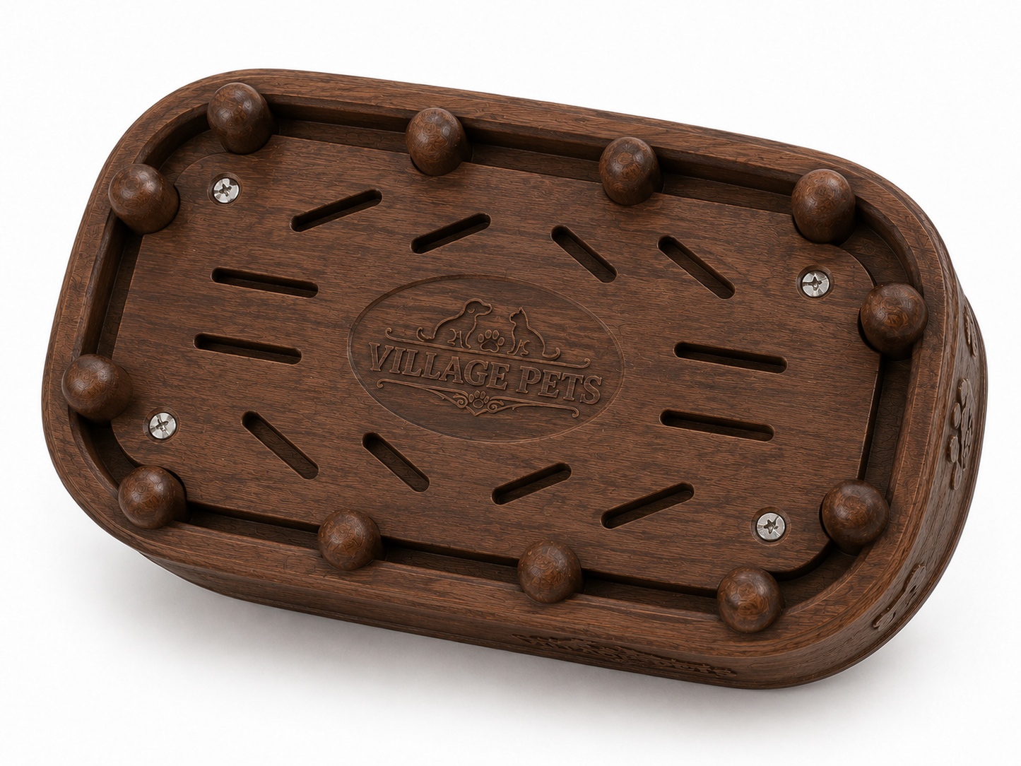 2-in-1 Interactive Slow Feeder Puzzle Bowl for Cats and Dogs – Dark Wood Effect