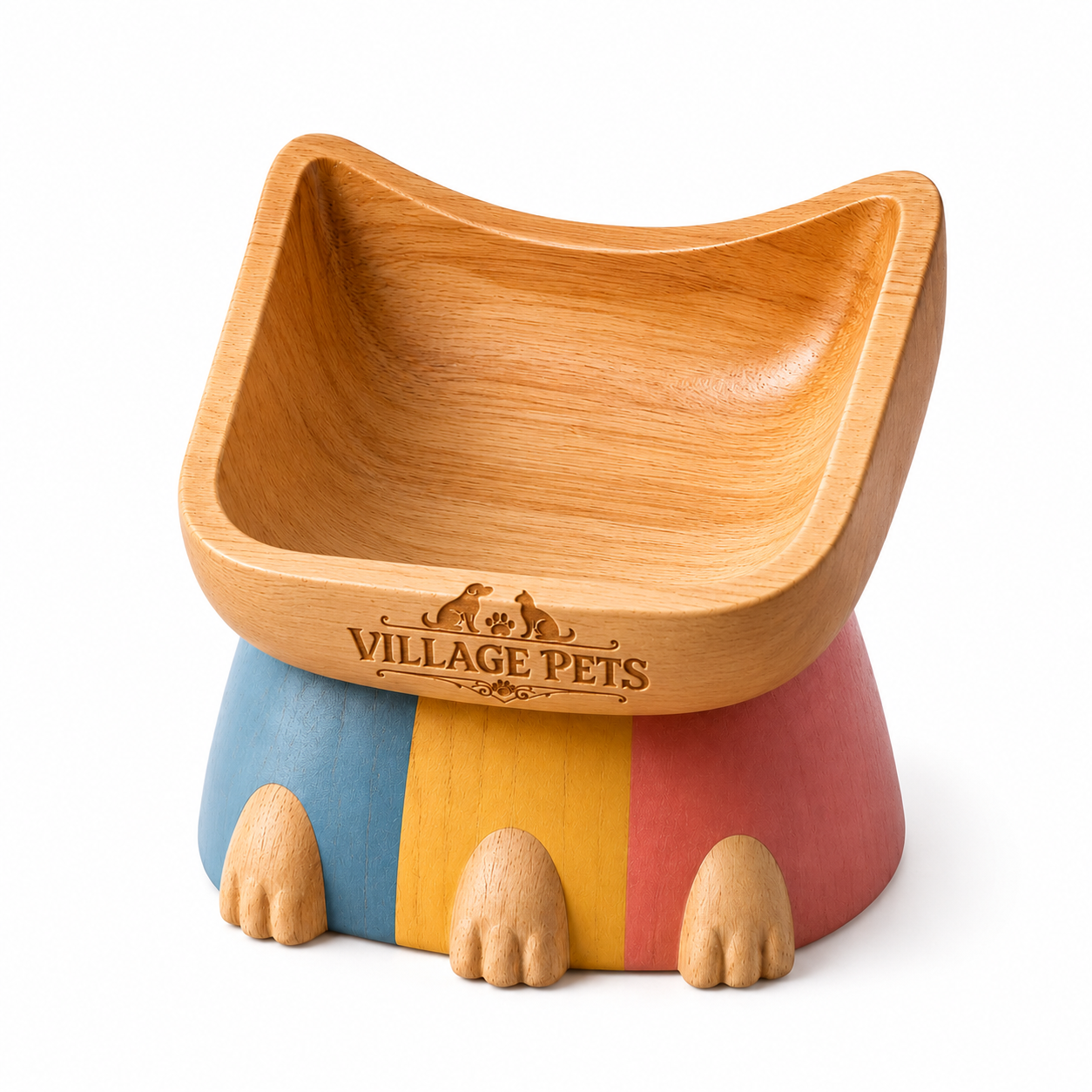 Elevated Food and Water Bowl for Cats and Small Dogs – Multicolour Wood Effect