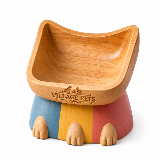 Elevated Food and Water Bowl for Cats and Small Dogs – Multicolour Wood Effect