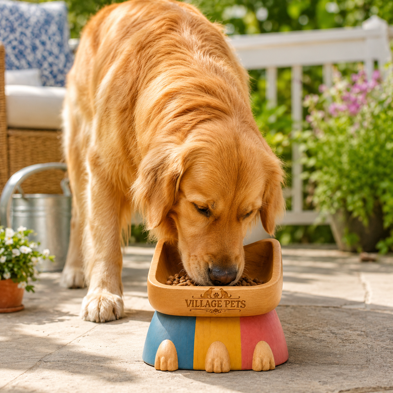 Elevated Food and Water Bowl for Cats and Small Dogs – Multicolour Wood Effect