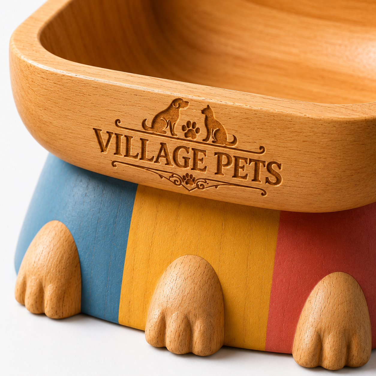 Elevated Food and Water Bowl for Cats and Small Dogs – Multicolour Wood Effect