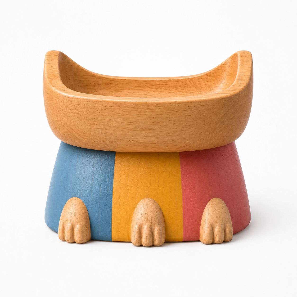 Elevated Food and Water Bowl for Cats and Small Dogs – Multicolour Wood Effect