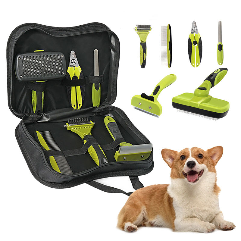 6-in-1 Dog Grooming Kit for Dogs and Cats with Brushes, Combs, Nail Clippers and Pet Hair Remover