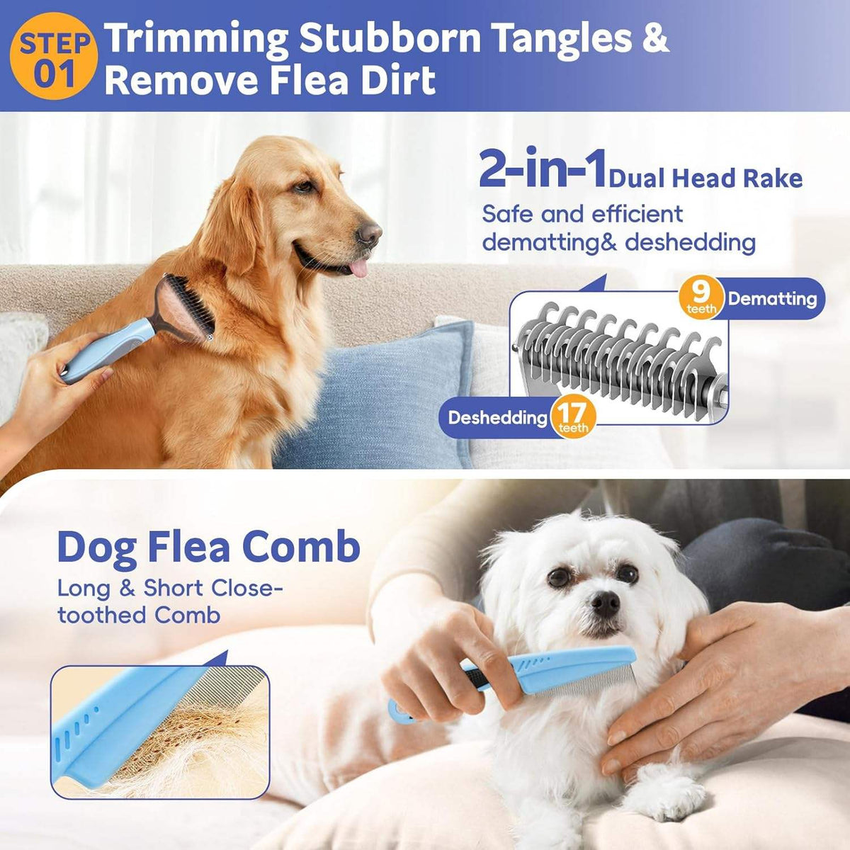 13-Piece Dog Grooming Kit for Dogs and Cats with Pet Hair Remover, Brushes, Combs and Portable Storage Bag
