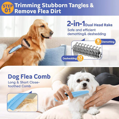 13-Piece Dog Grooming Kit for Dogs and Cats with Pet Hair Remover, Brushes, Combs and Portable Storage Bag