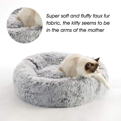 Fluffy Donut Cat & Dog Bed – Washable Round Calming Pet Bed for Dogs, Cats & Puppies