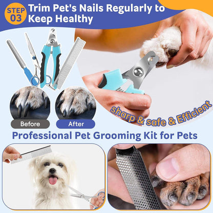 13-Piece Dog Grooming Kit for Dogs and Cats with Pet Hair Remover, Brushes, Combs and Portable Storage Bag