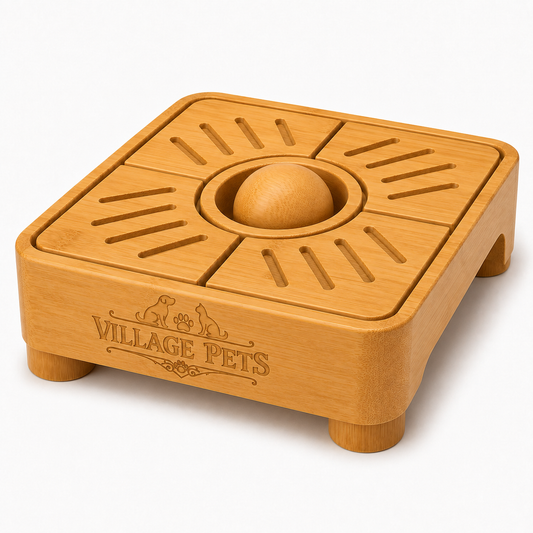 Interactive Sliding Puzzle and Treat Toy for Cats and Dogs – Natural Wood Effect