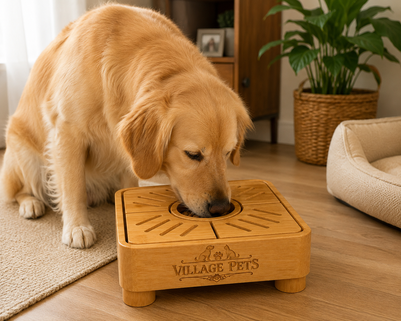 Interactive Sliding Puzzle and Treat Toy for Cats and Dogs – Natural Wood Effect
