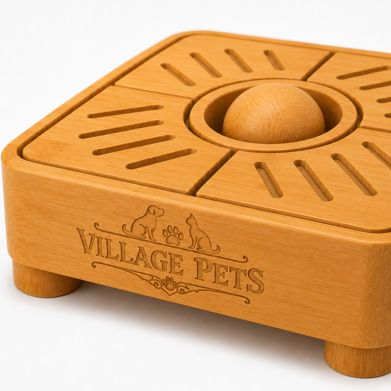 Interactive Sliding Puzzle and Treat Toy for Cats and Dogs – Natural Wood Effect
