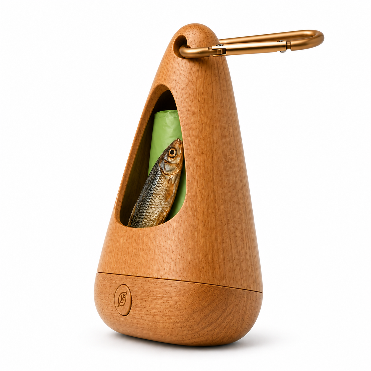 Portable Pet Waste Bag Dispenser with Carabiner Clip – Wood Effect and Green