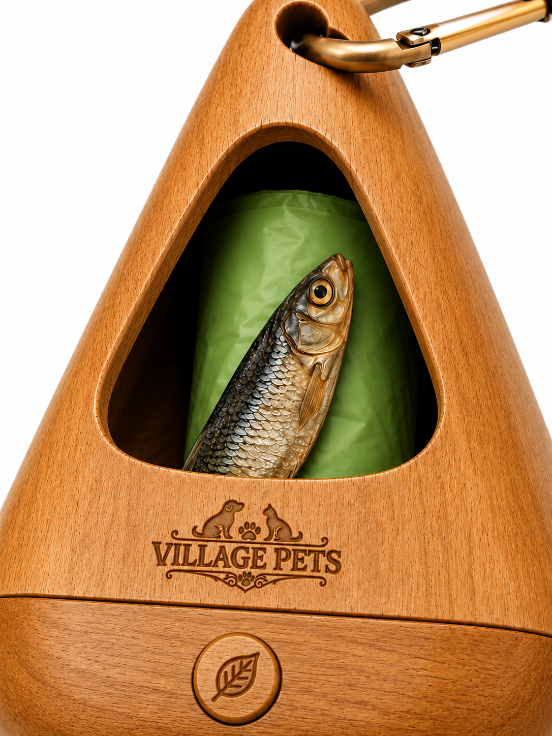 Portable Pet Waste Bag Dispenser with Carabiner Clip – Wood Effect and Green