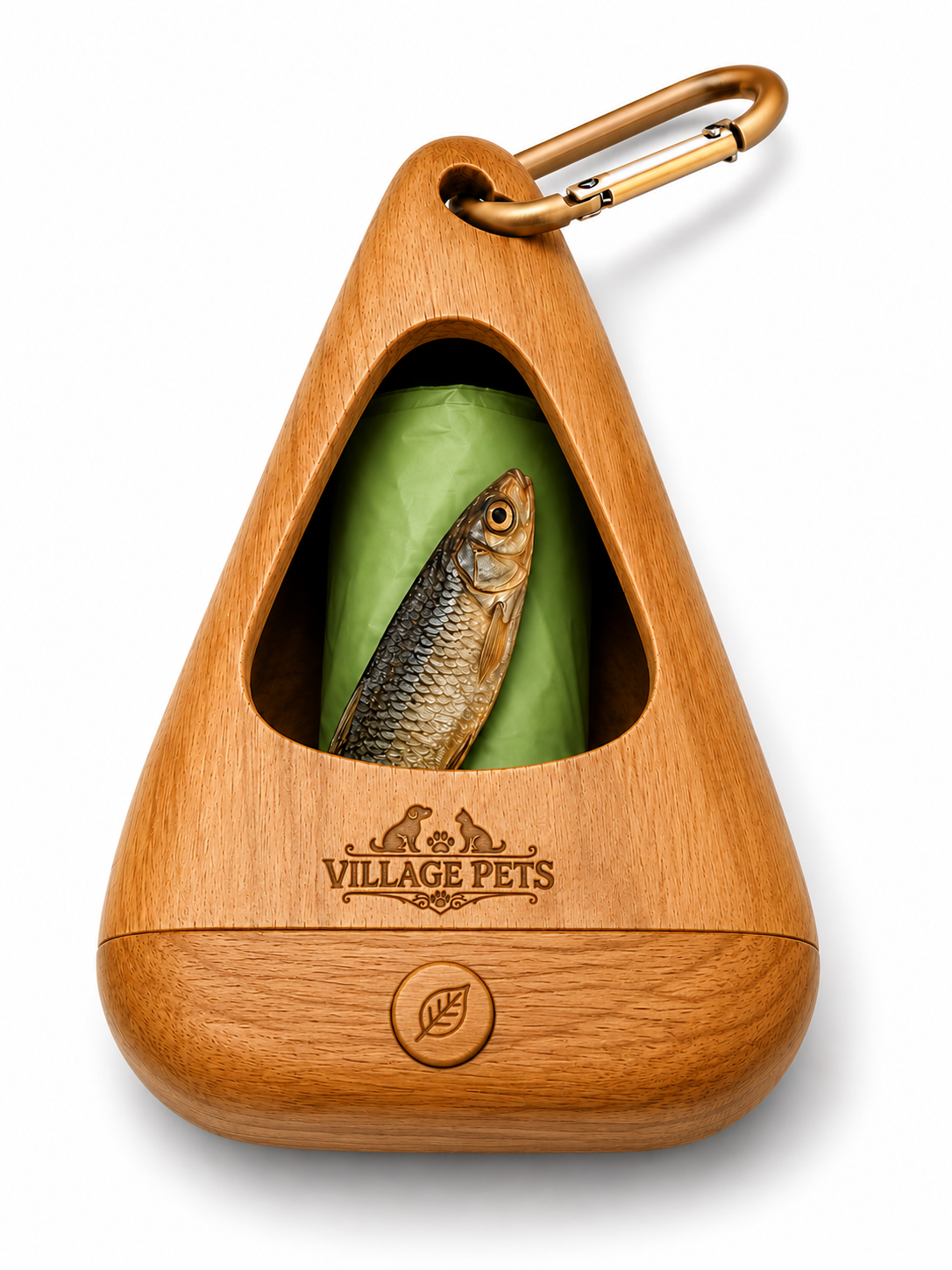Portable Pet Waste Bag Dispenser with Carabiner Clip – Wood Effect and Green