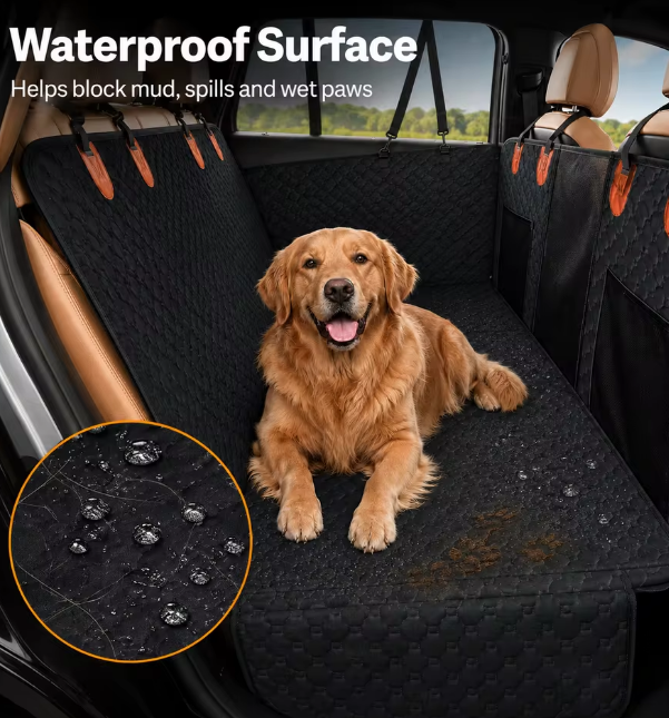 Hard Bottom Dog Car Seat Cover for Large Dogs, Waterproof Nonslip Back Seat Extender Hammock with Side Flaps