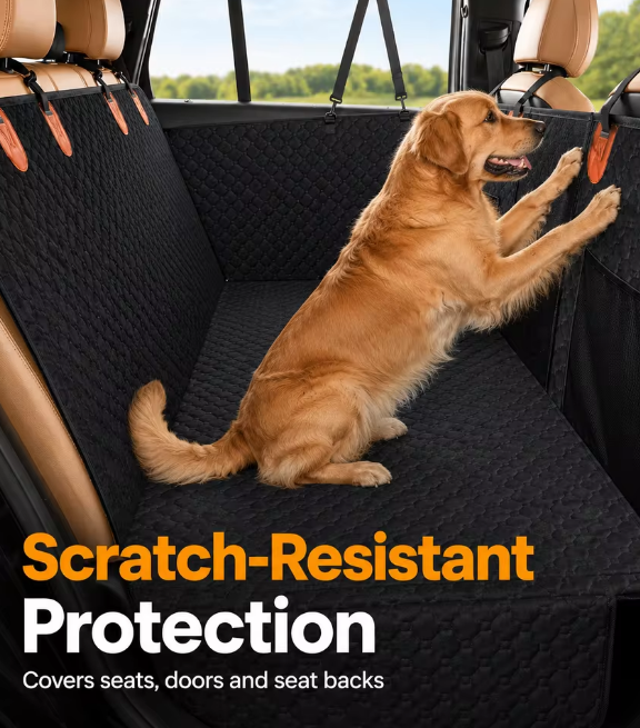 Hard Bottom Dog Car Seat Cover for Large Dogs, Waterproof Nonslip Back Seat Extender Hammock with Side Flaps