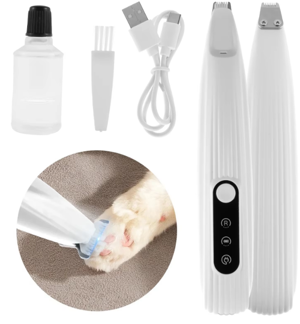 Cordless Pet Paw Hair Trimmer with LED Light – Low Noise Grooming Clipper