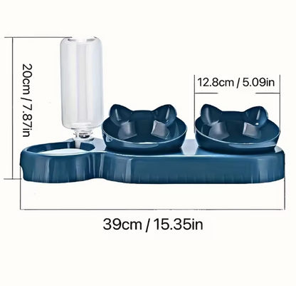 3-in-1 Cat Food & Water Bowl Set with Gravity Water Dispenser – Tilted Bowls