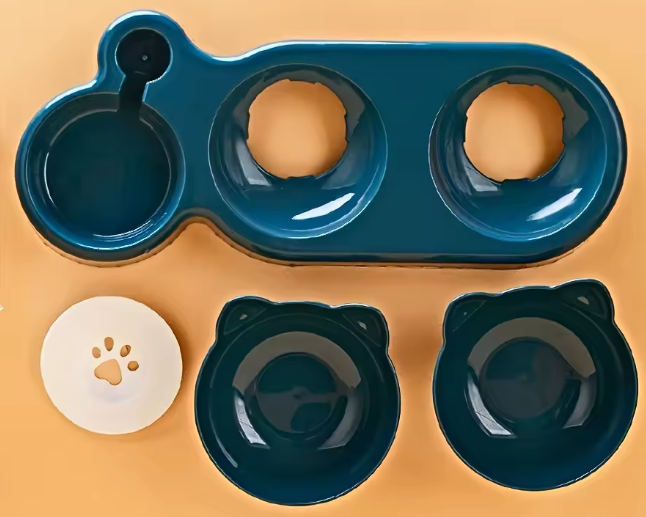 3-in-1 Cat Food & Water Bowl Set with Gravity Water Dispenser – Tilted Bowls