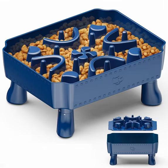Elevated Slow Feeder Puzzle Bowl for Dogs 2-in-1 Maze, Large Breed